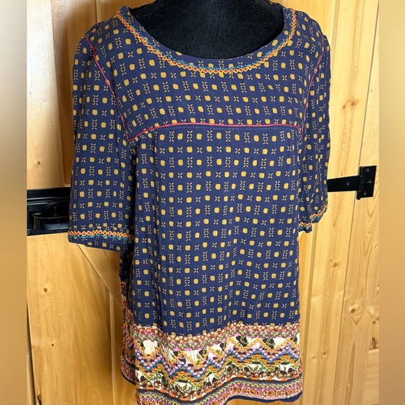 Holding Horses Anthropologie Navy Embroidered Boho Western Top Size 12 - Picture 3 of 14